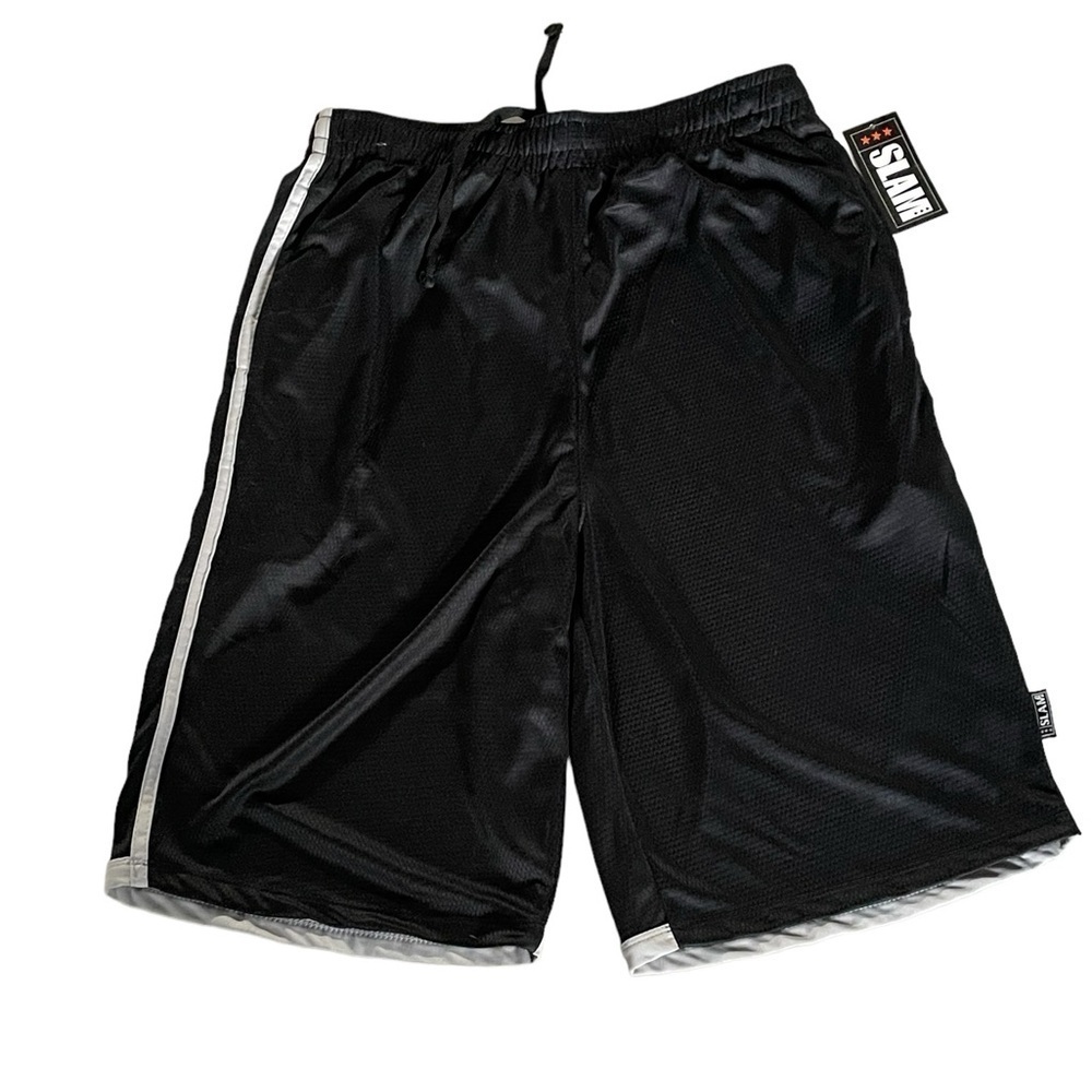 Black Athletic Mesh Shorts with White Trim